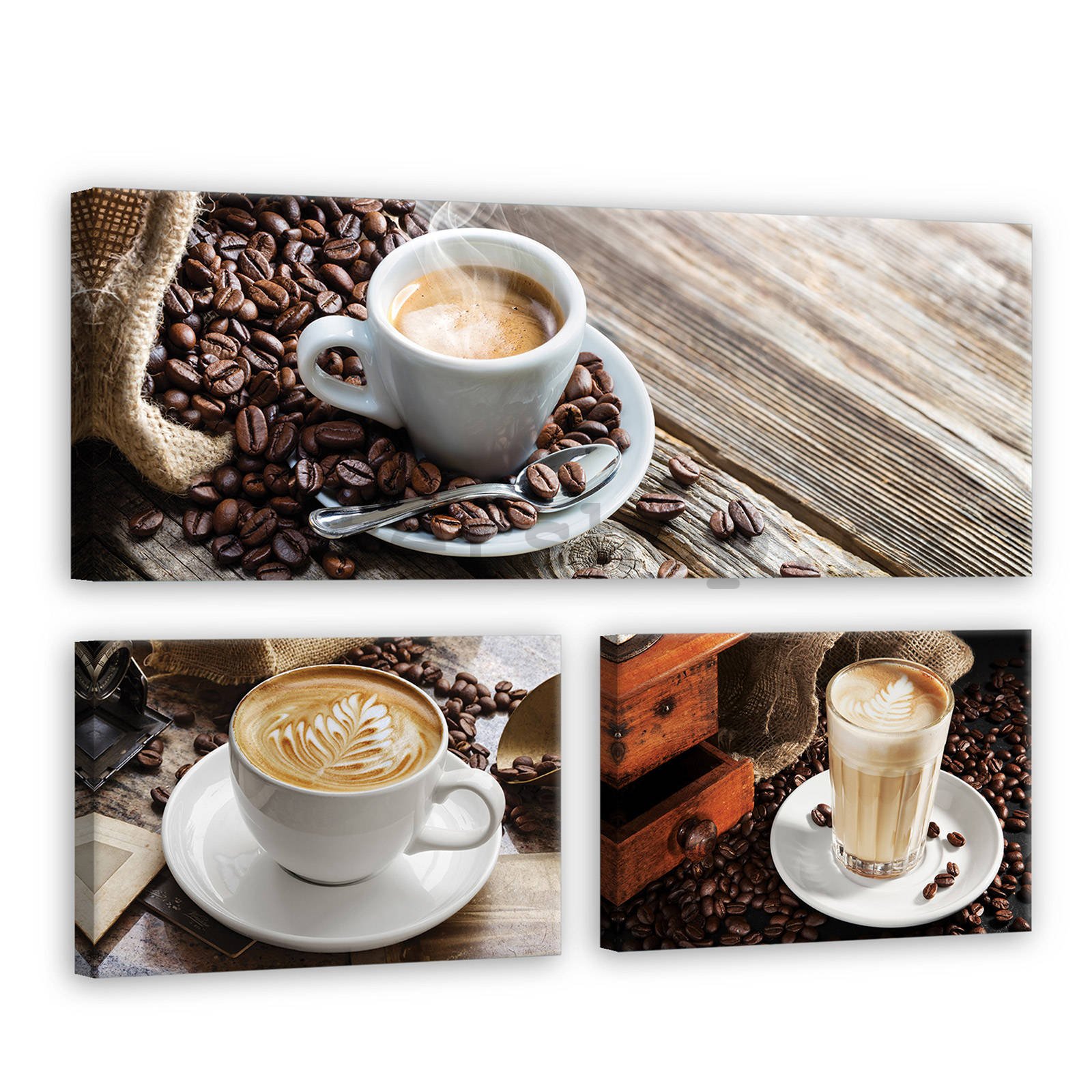 Obraz na plátně: Pauza na kávu - set 1ks 80x30 cm a 2ks 37,5x24,8 cm