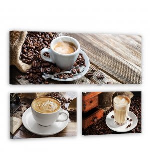 Obraz na plátně: Pauza na kávu - set 1ks 80x30 cm a 2ks 37,5x24,8 cm