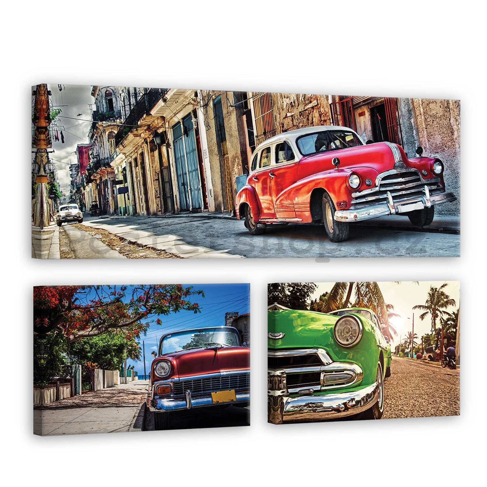 Obraz na plátně: Havana auta - set 1ks 80x30 cm a 2ks 37,5x24,8 cm