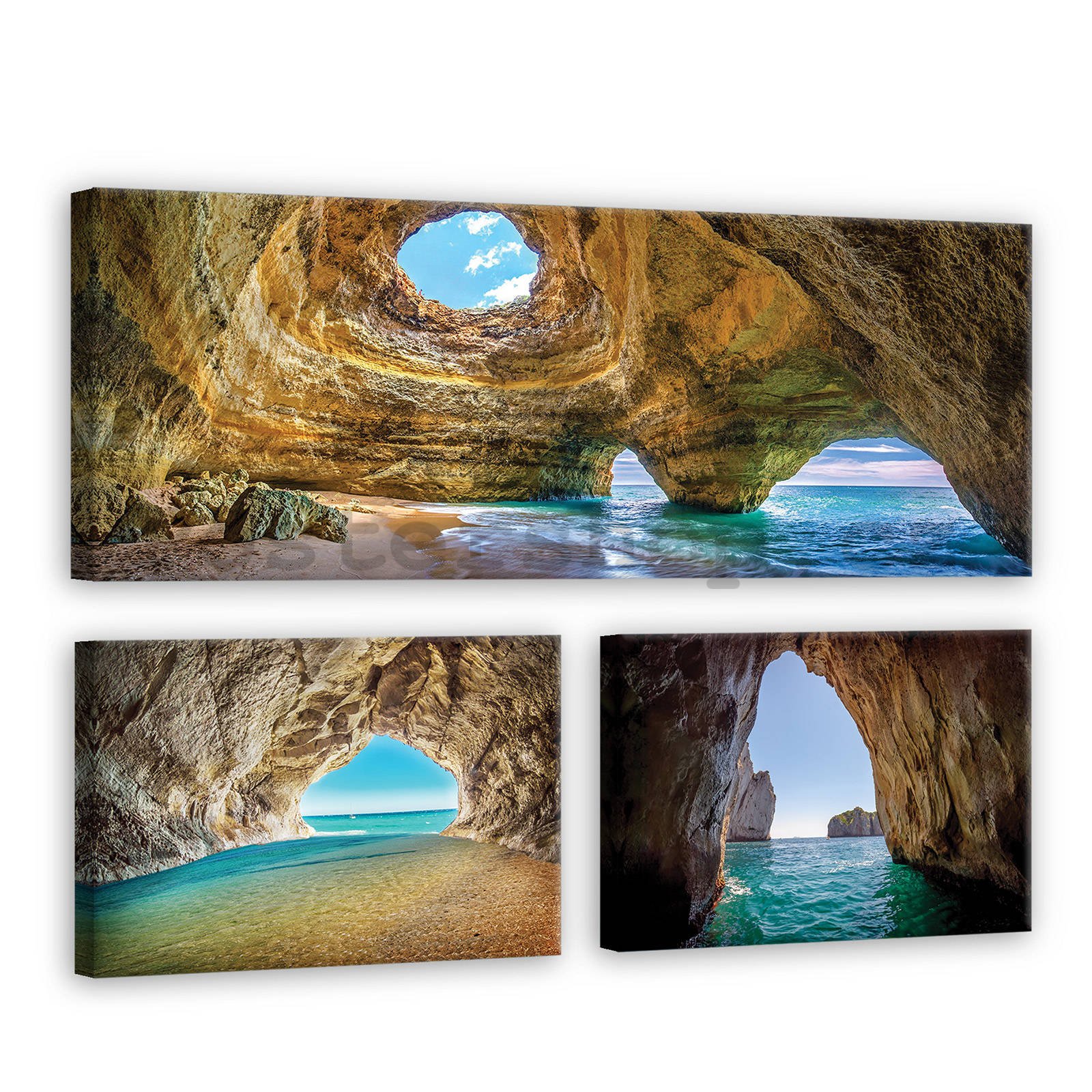 Obraz na plátně: Mořská jeskyně - set 1ks 80x30 cm a 2ks 37,5x24,8 cm