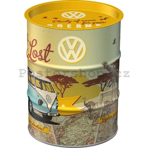 Plechová kasička barel: VW Bulli Let's Get Lost