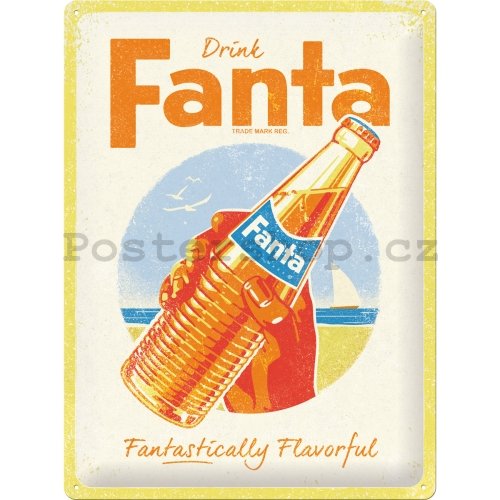 Plechová cedule: Fanta (Fantastically Flavorful) - 40x30 cm