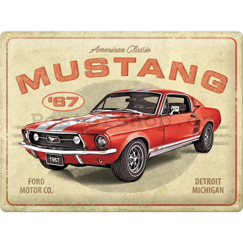 Plechová cedule: Ford Mustang GT 1967 Red - 40x30 cm