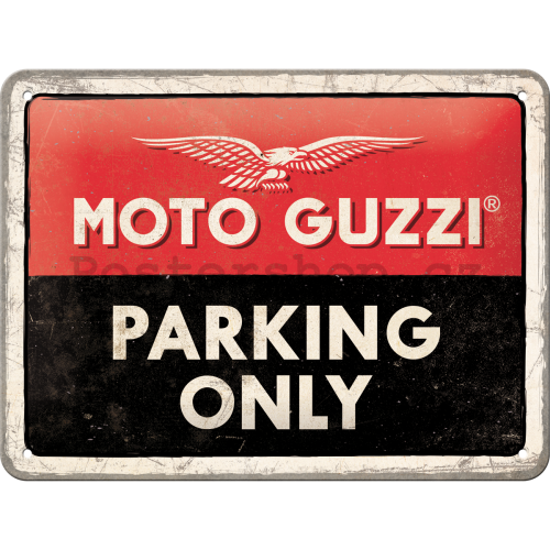 Plechová cedule: Moto Guzzi Parking Only - 20x15 cm