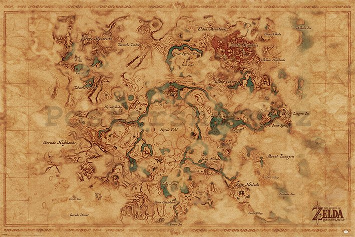 Plakát - The Legend Of Zelda: Breath Of The Wild (Hyrule World Map)