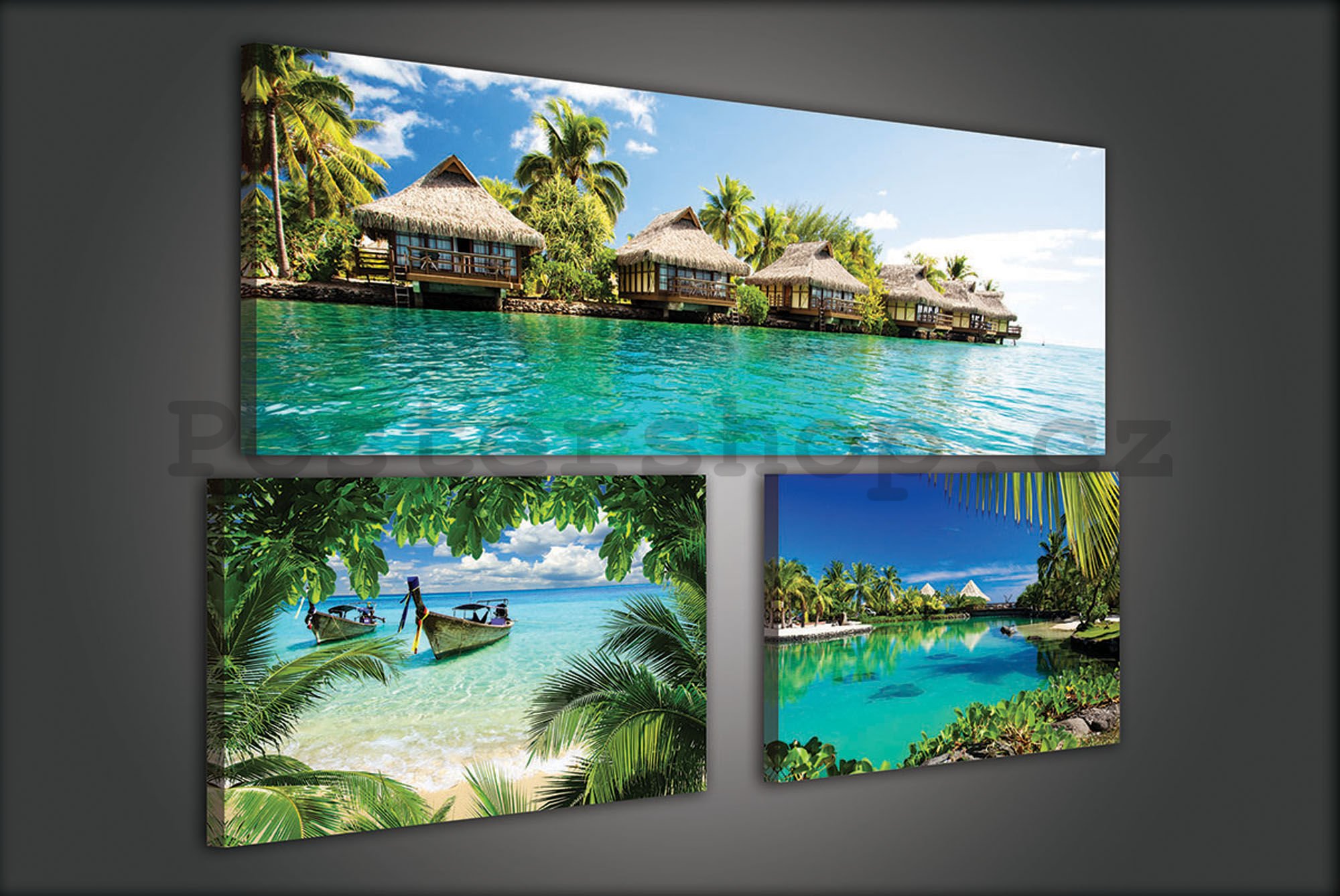 Obraz na plátně: Tropický ráj - set 1ks 80x30 cm a 2ks 37,5x24,8 cm