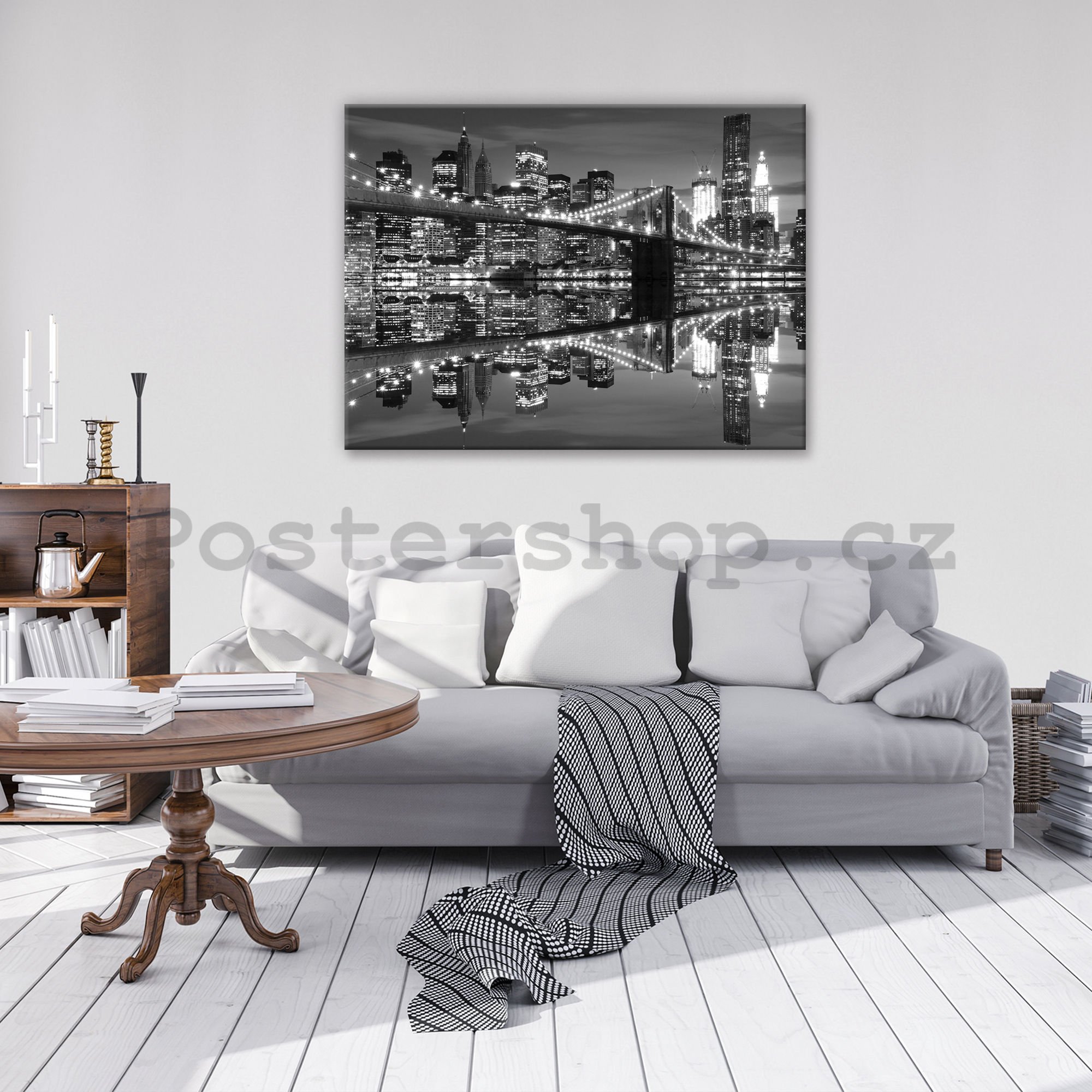 Obraz na plátně: Černobílý Brooklyn Bridge (3) - 80x60 cm