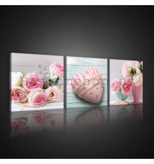Obraz na plátně: Růže a srdce - set 3ks 25x25cm