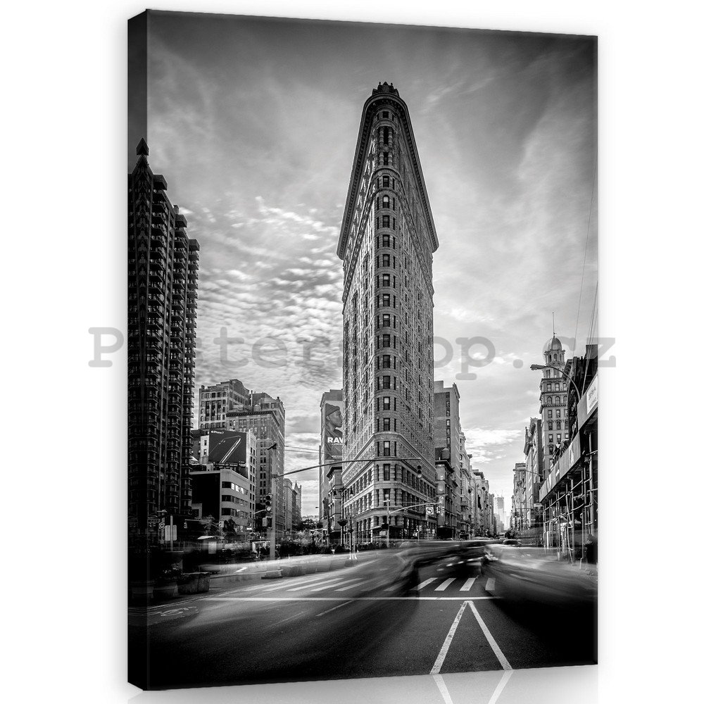 Obraz na plátně: Flatiron Building (černobílý) - 100x75 cm
