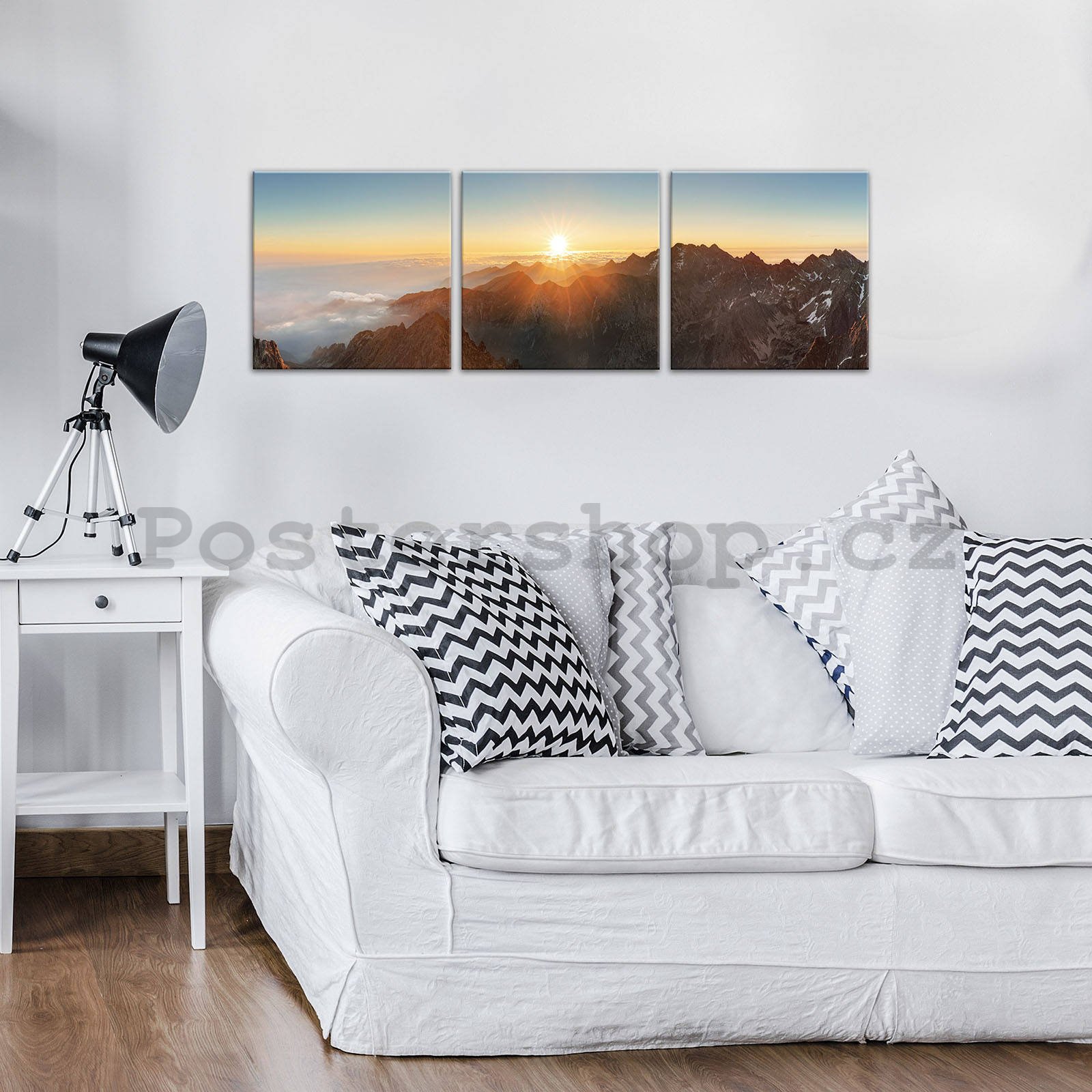 Obraz na plátně: Západ slunce na horách - set 3ks 25x25cm