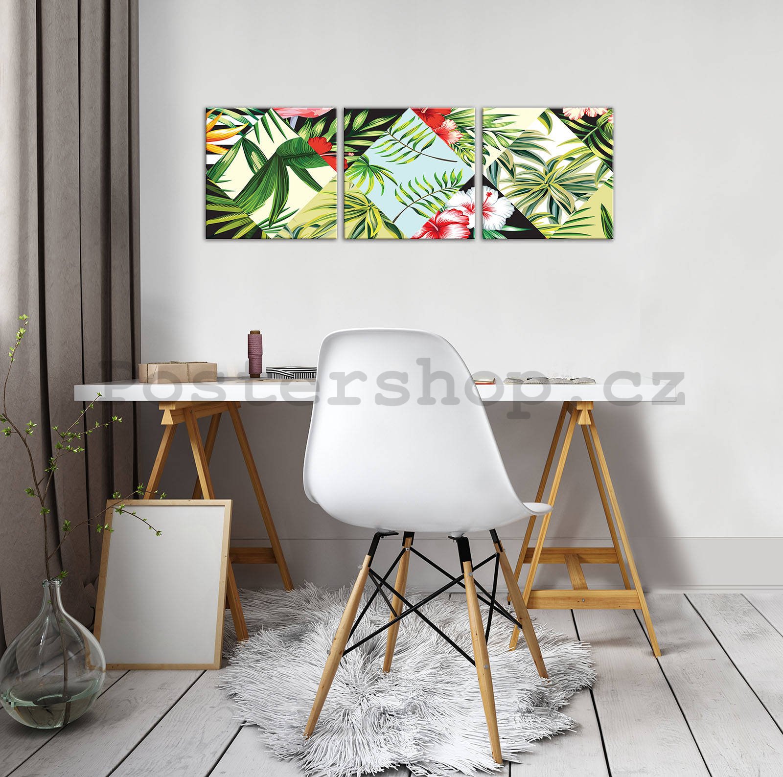 Obraz na plátně: Malovaná tropická flóra (1) - set 3ks 25x25cm