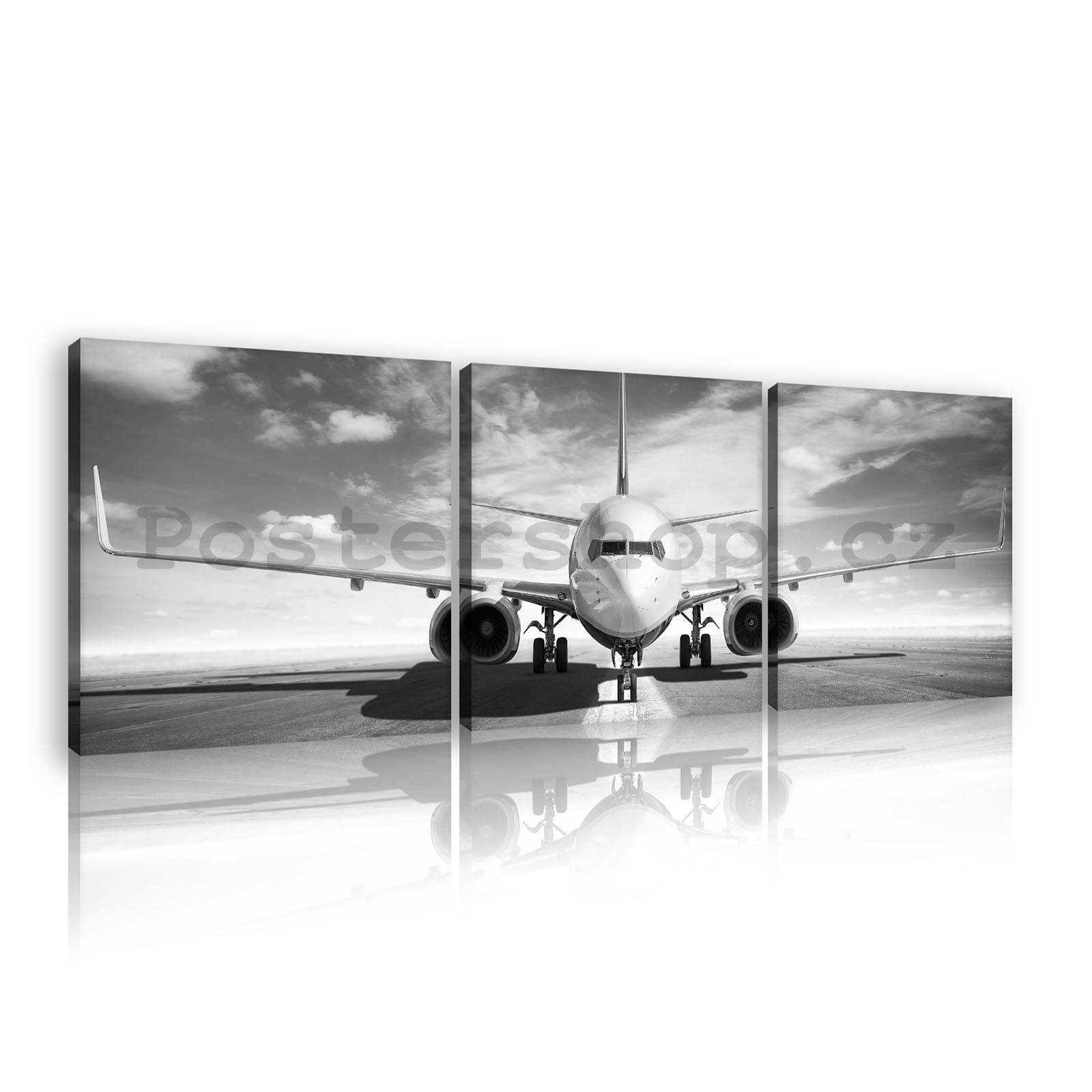 Obraz na plátně: Proudové letadlo (černobílé) - set 3ks 25x25cm