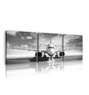 Obraz na plátně: Proudové letadlo (černobílé) - set 3ks 25x25cm