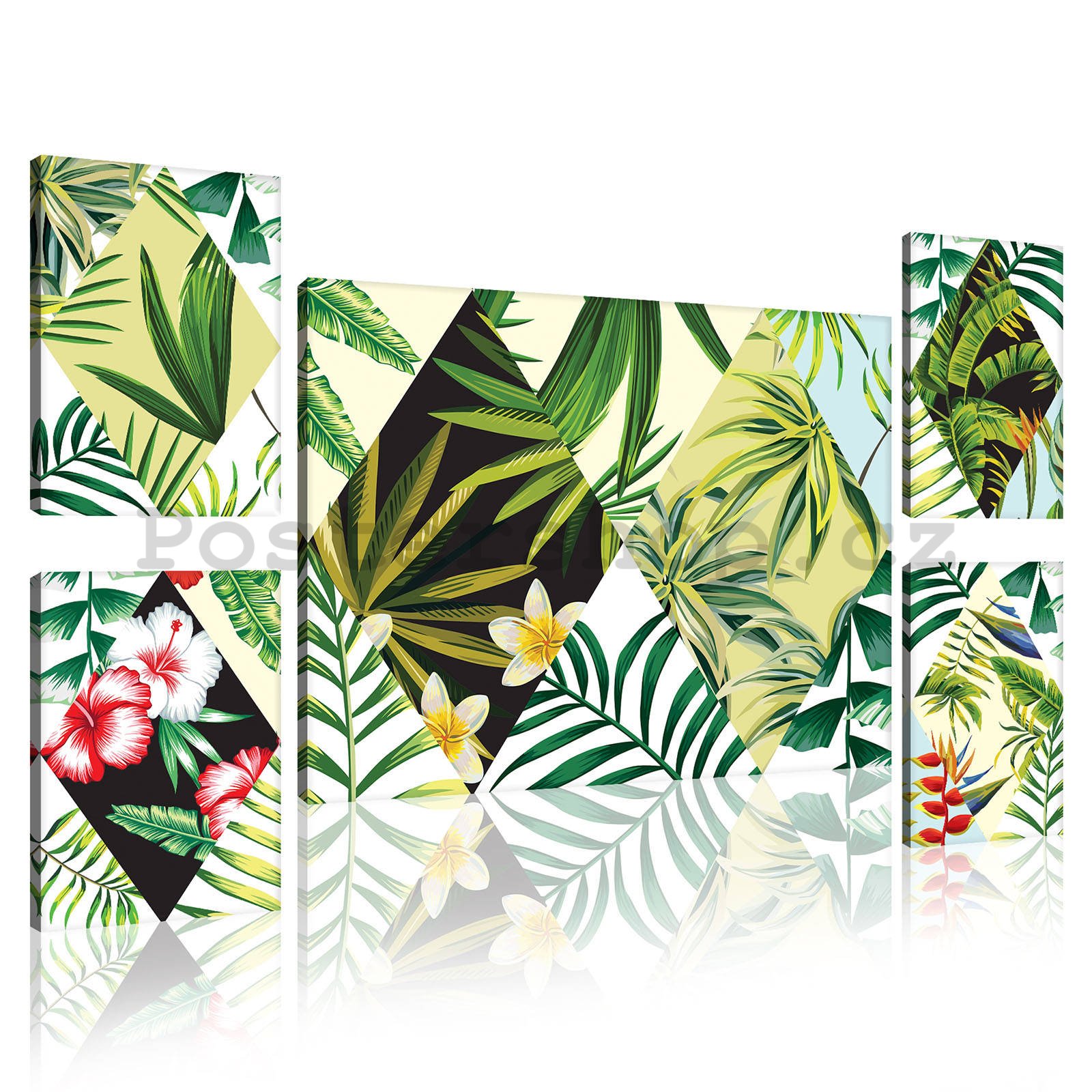 Obraz na plátně: Malovaná tropická flóra (3) - set 1ks 70x50 cm a 4ks 32,4x22,8 cm