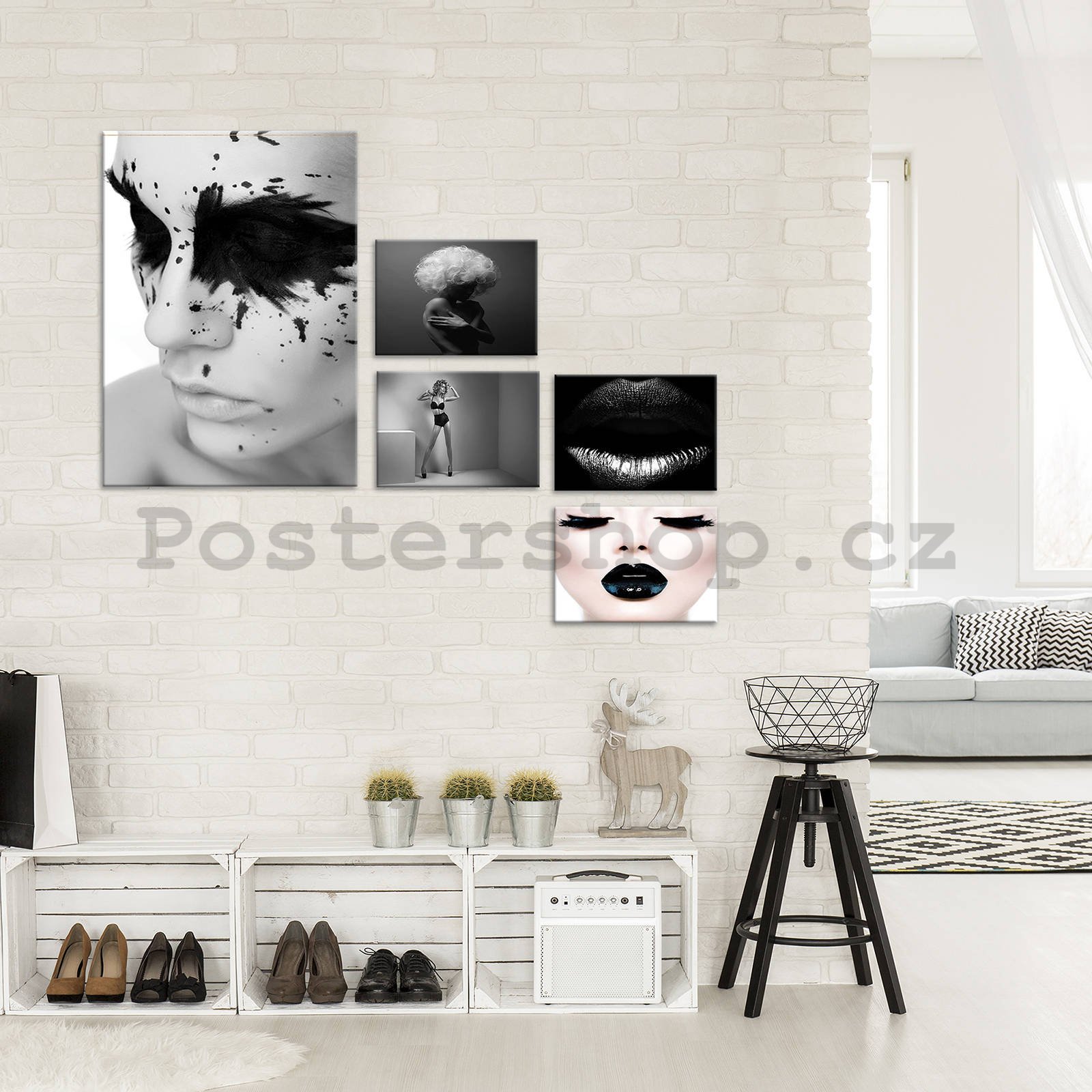 Obraz na plátně: Černobílé umění (1) - set 1ks 50x70 cm a 4ks 32,4x22,8 cm