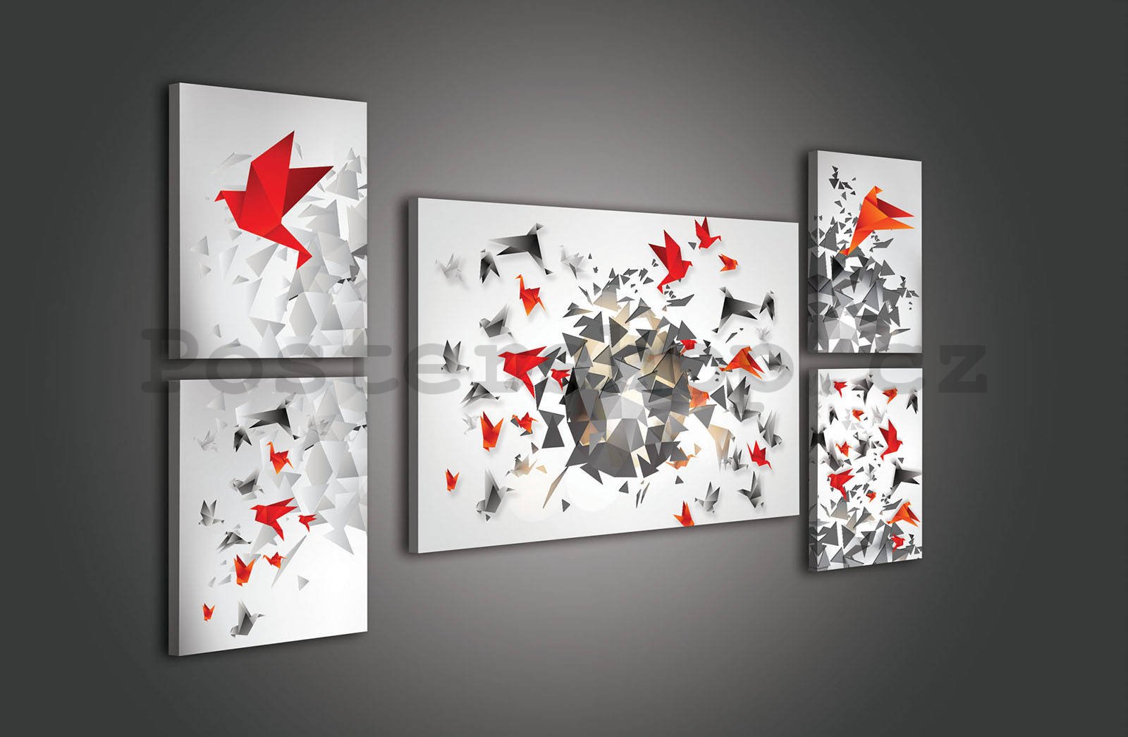 Obraz na plátně: Origami (1) - set 1ks 70x50 cm a 4ks 32,4x22,8 cm
