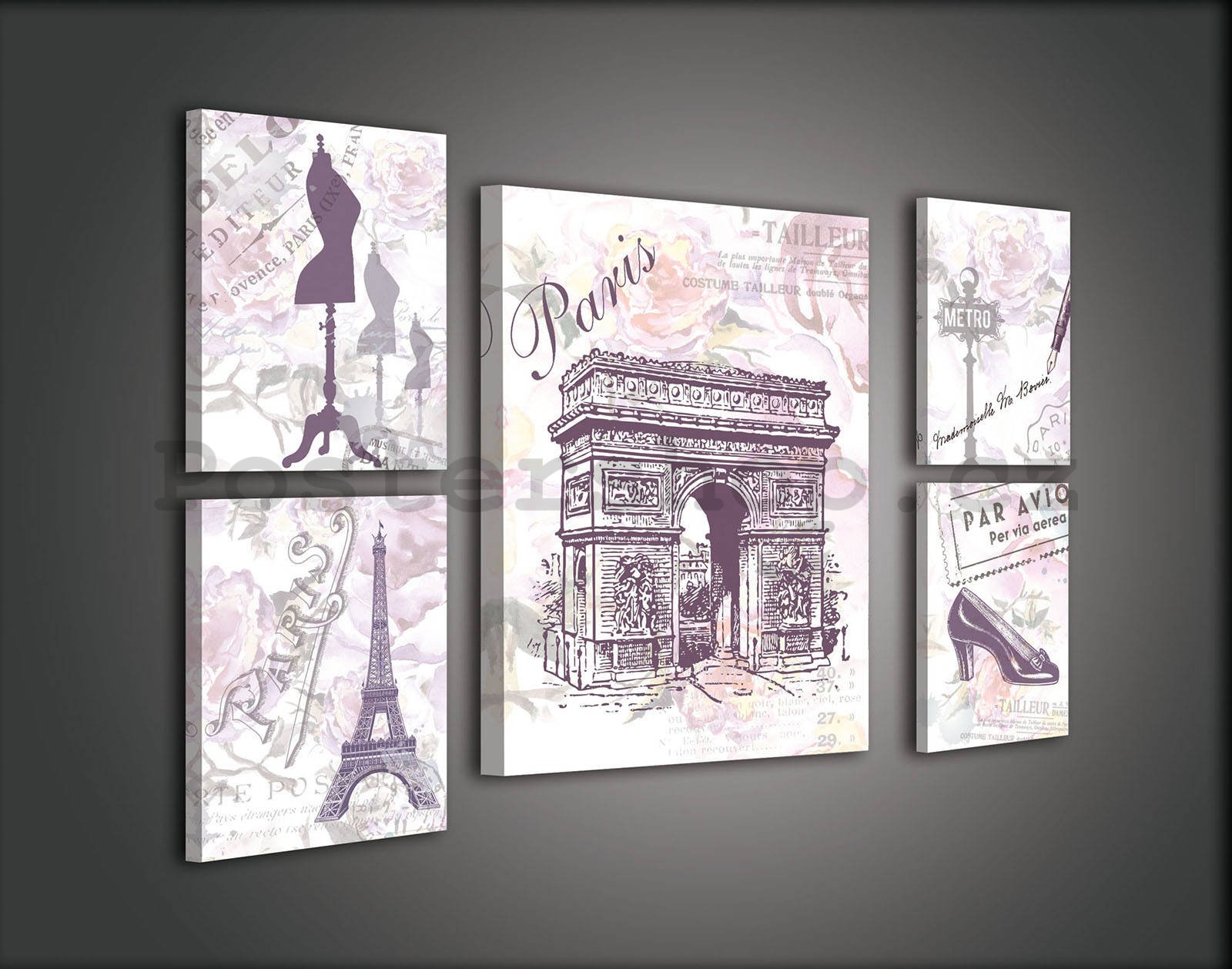 Obraz na plátně: Dominanty Paříže (2) - set 1ks 50x70 cm a 4ks 32,4x22,8 cm
