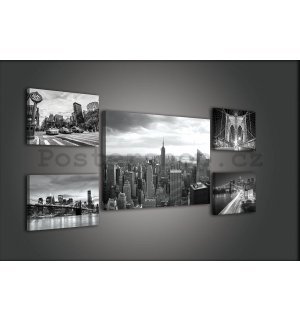 Obraz na plátně: Černobílý New York (1) - set 1ks 70x50 cm a 4ks 32,4x22,8 cm