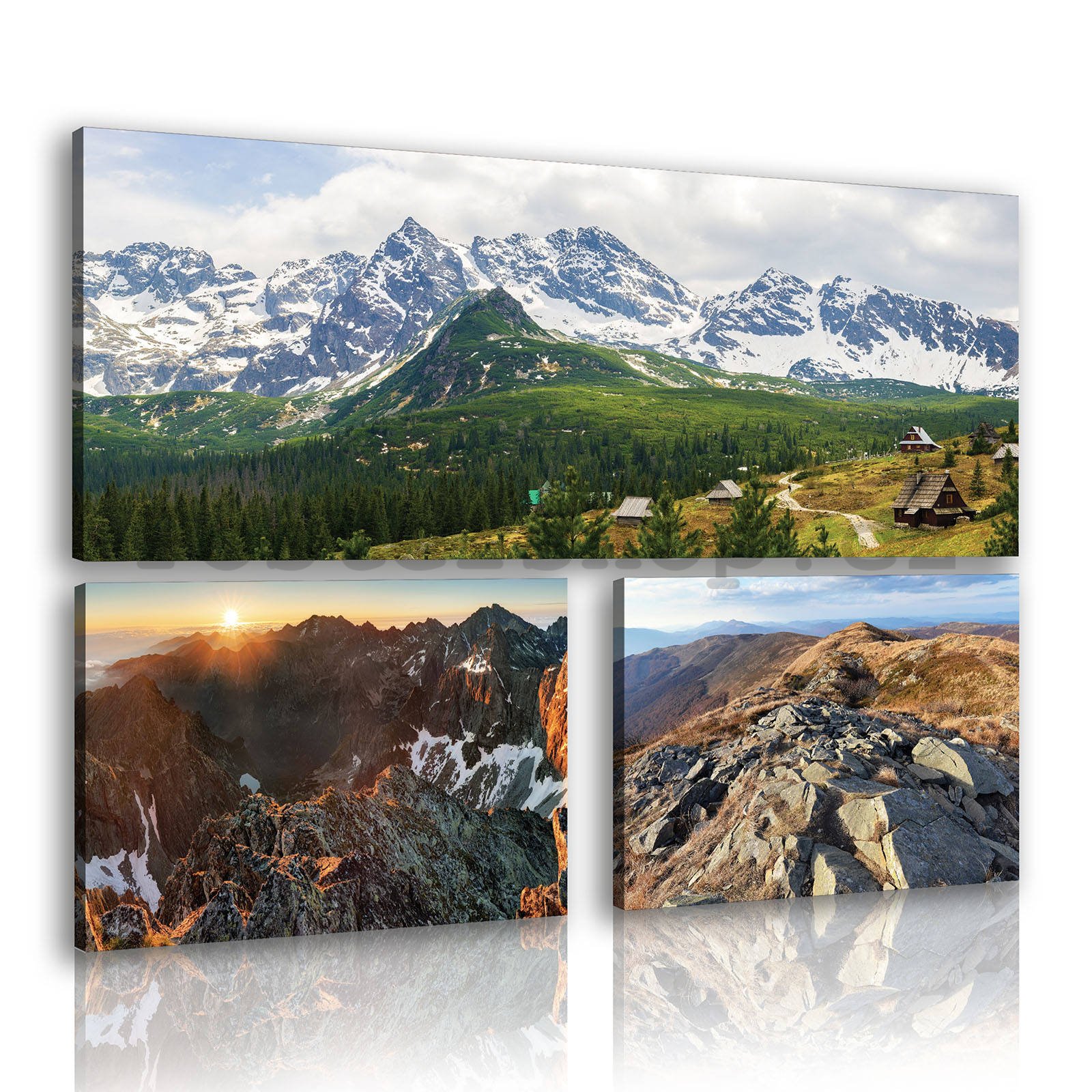Obraz na plátně: Výhledy na hory (2)  - set 1ks 80x30 cm a 2ks 37,5x24,8 cm