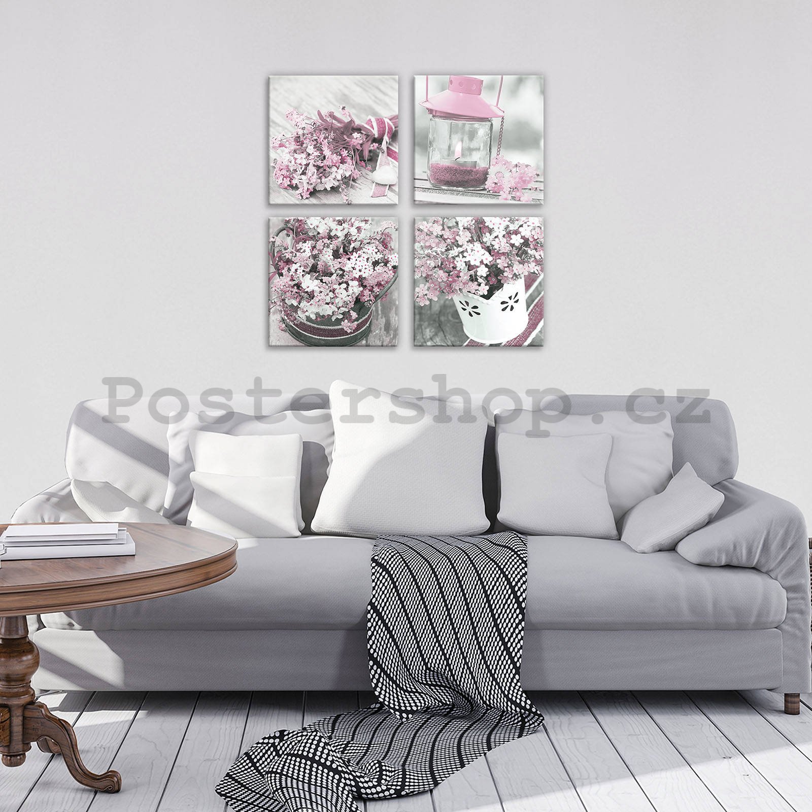 Obraz na plátně: Růžové zátiší (1) - set 4ks 25x25cm