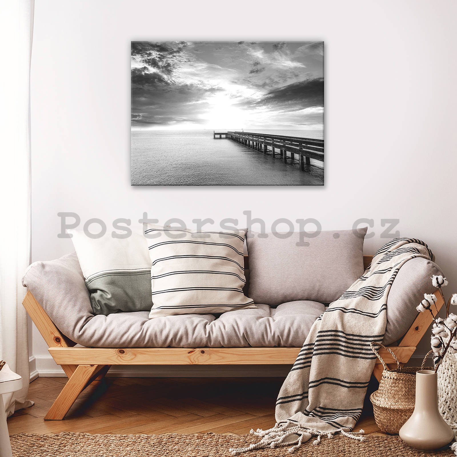 Obraz na plátně: Dlouhé molo (černobílé) - 80x60 cm