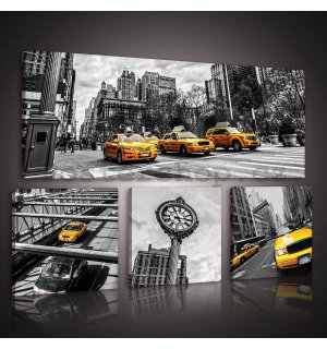 Obraz na plátně: New York Taxi (1) - set 1ks 80x30 cm a 3ks 25,8x24,8 cm