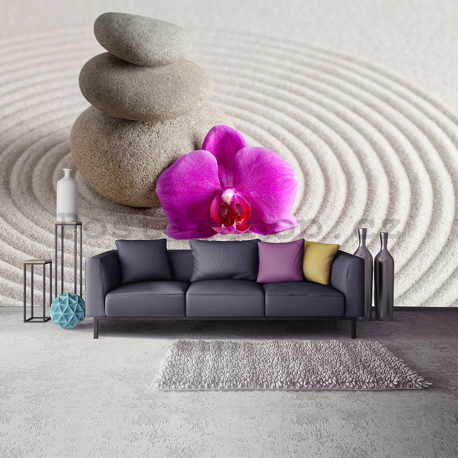 Fototapeta vliesová: Lázeňské kameny a orchidej - 152,5x104 cm