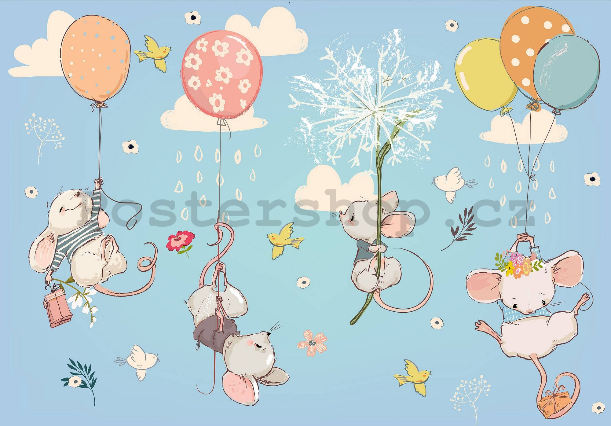 Fototapeta vliesová: Malé myšky v oblacích - 152,5x104 cm