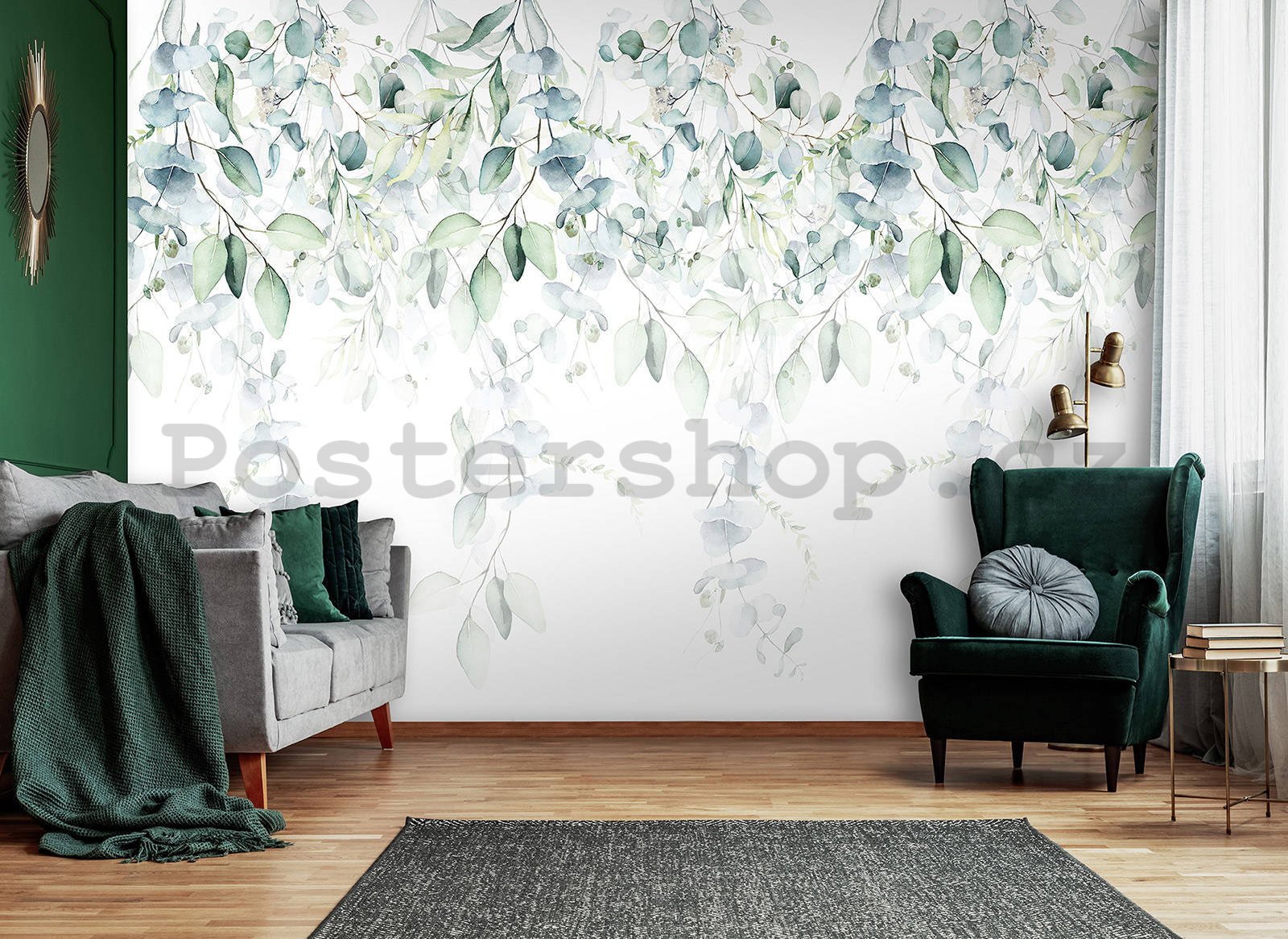Fototapeta vliesová: Malované tyrkysové popínavé rostliny - 254x184 cm