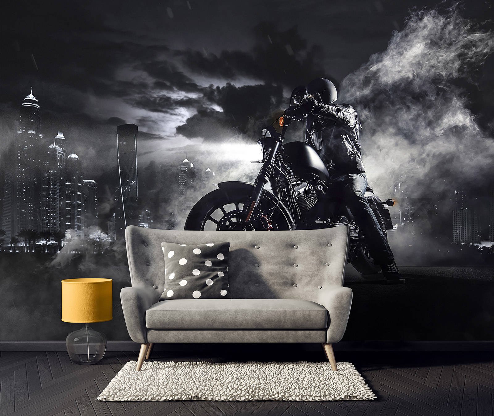 Fototapeta vliesová: Motorkář v nočním městě - 368x254 cm