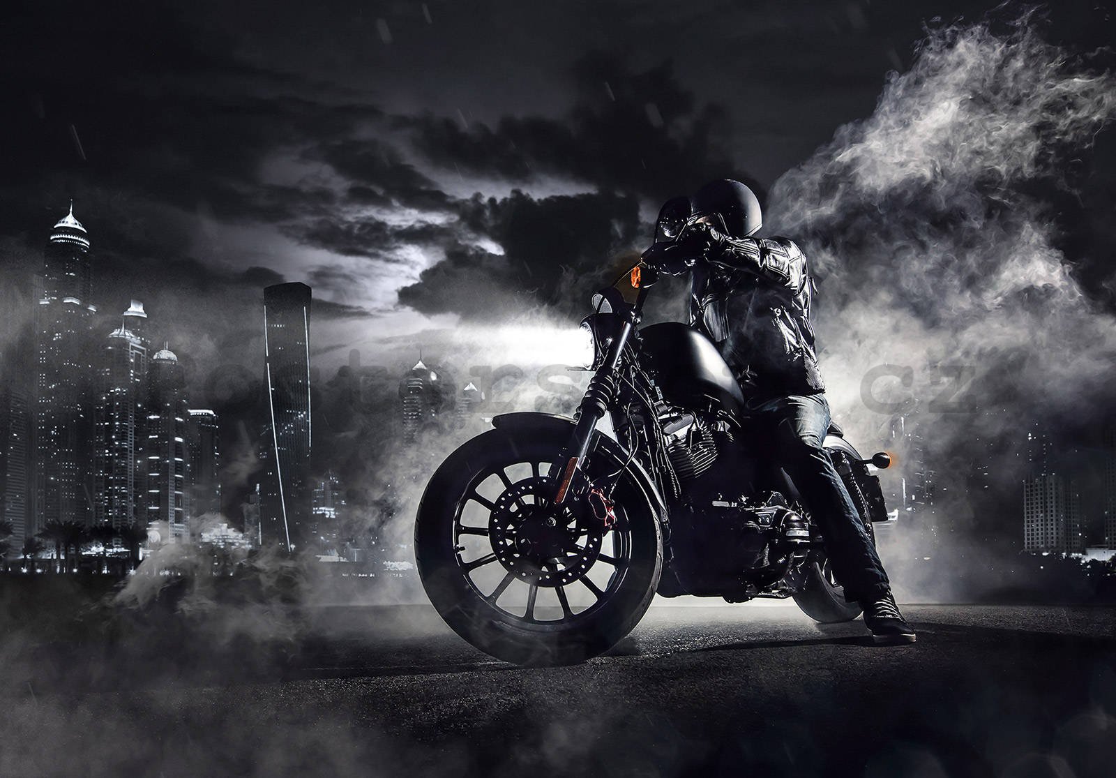 Fototapeta vliesová: Motorkář v nočním městě - 152,5x104 cm