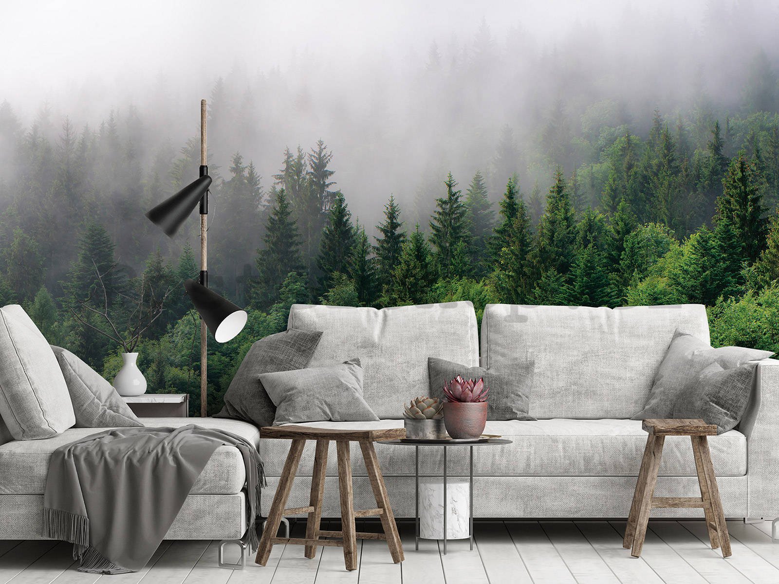 Fototapeta vliesová: Mlha nad lesem (2) - 152,5x104 cm