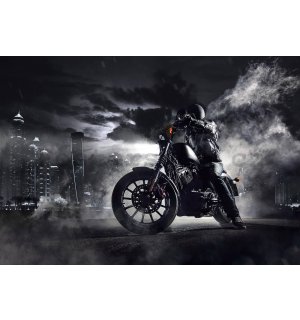Fototapeta vliesová: Motorkář v nočním městě - 104x70,5 cm