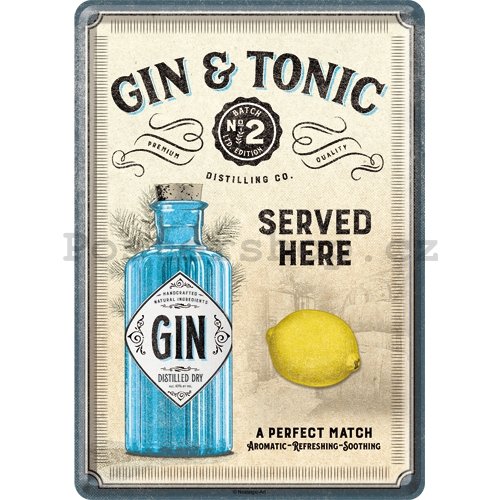 Plechová pohlednice - Gin & Tonic Served Here