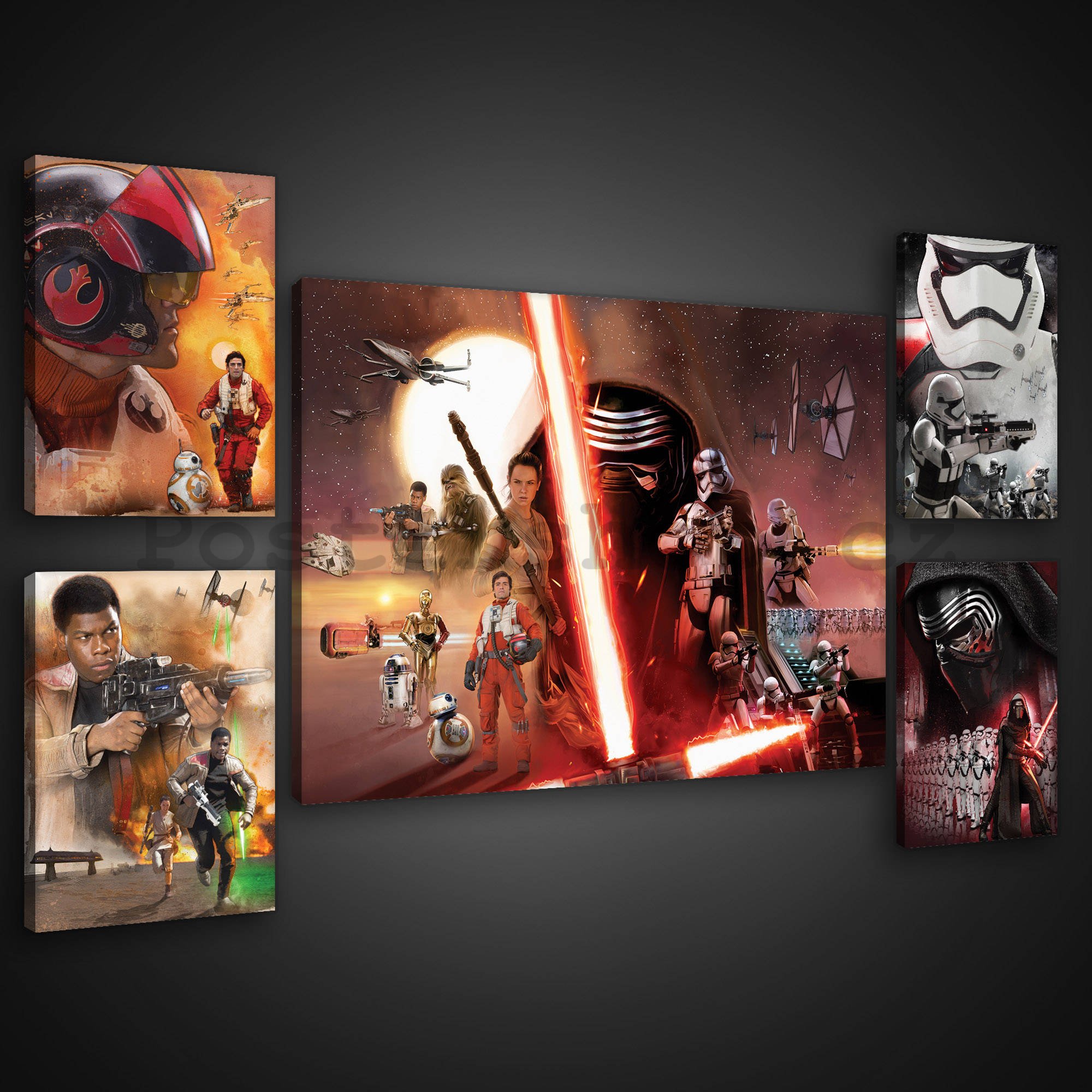 Obraz na plátně: Star Wars The Force Awakens - set 1ks 70x50 cm a 4ks 32,4x22,8 cm