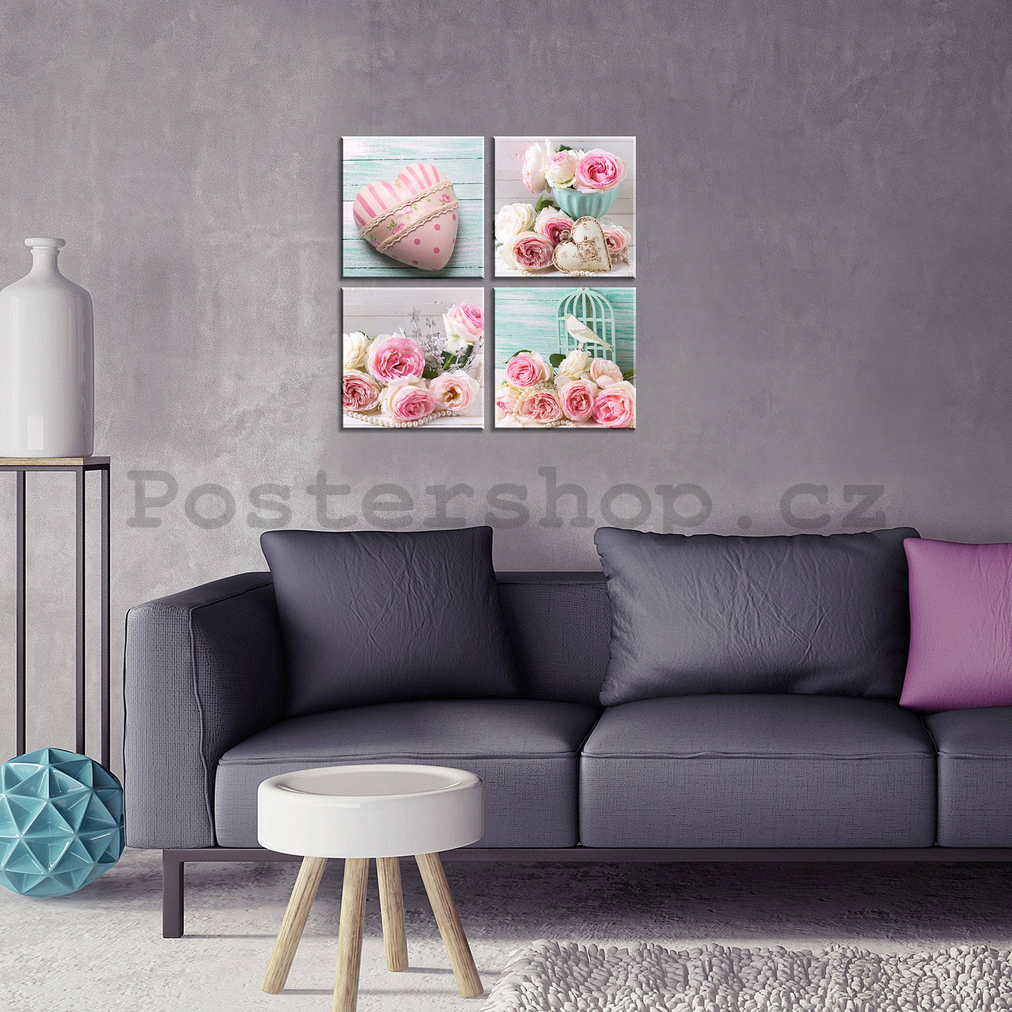 Obraz na plátně: Růžové zátiší (2) - set 4ks 25x25cm