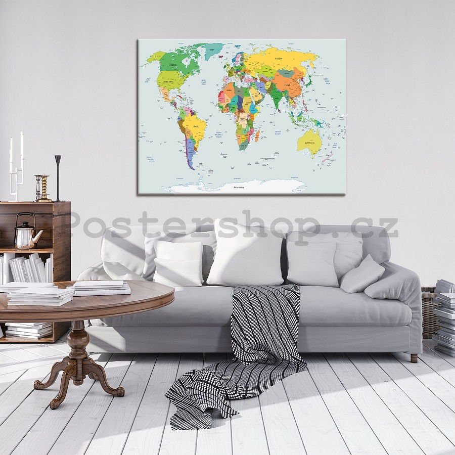 Obraz na plátně: Mapa světa (2) - 75x100 cm