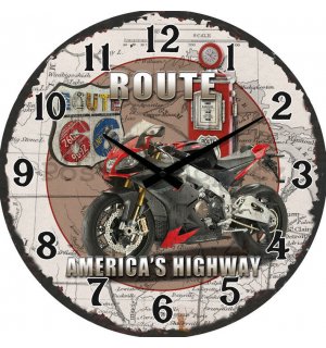 Nástěnné skleněné hodiny: Route 66 America's Highway - 34 cm