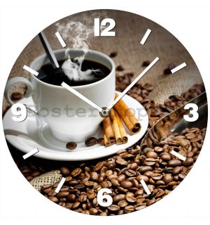 Nástěnné skleněné hodiny: Káva a skořice - 34 cm