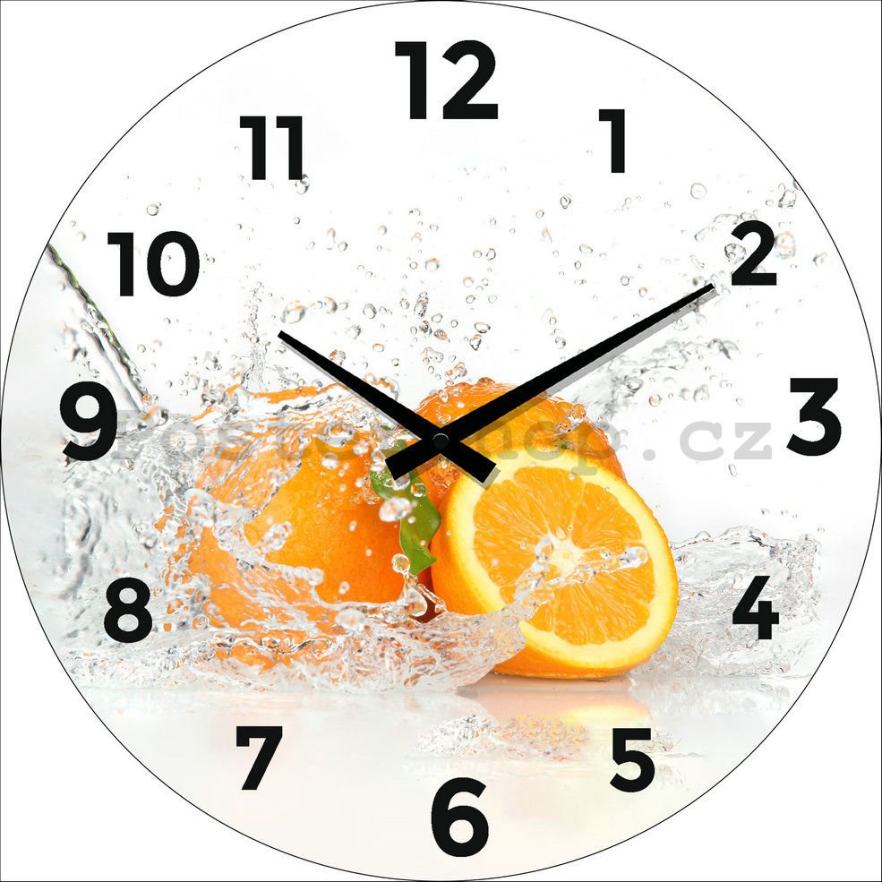 Nástěnné skleněné hodiny: Pomeranče - 34 cm