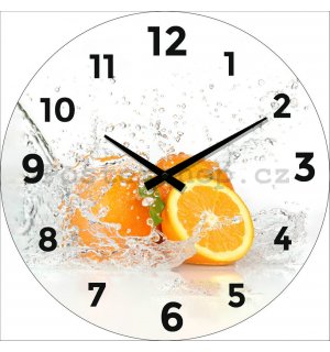 Nástěnné skleněné hodiny: Pomeranče - 34 cm