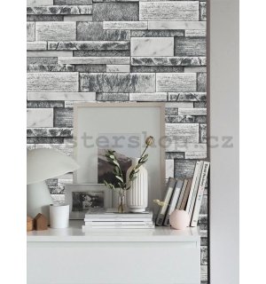 Vinylová omyvatelná tapeta kamenná stěna šedé odstíny (3)
