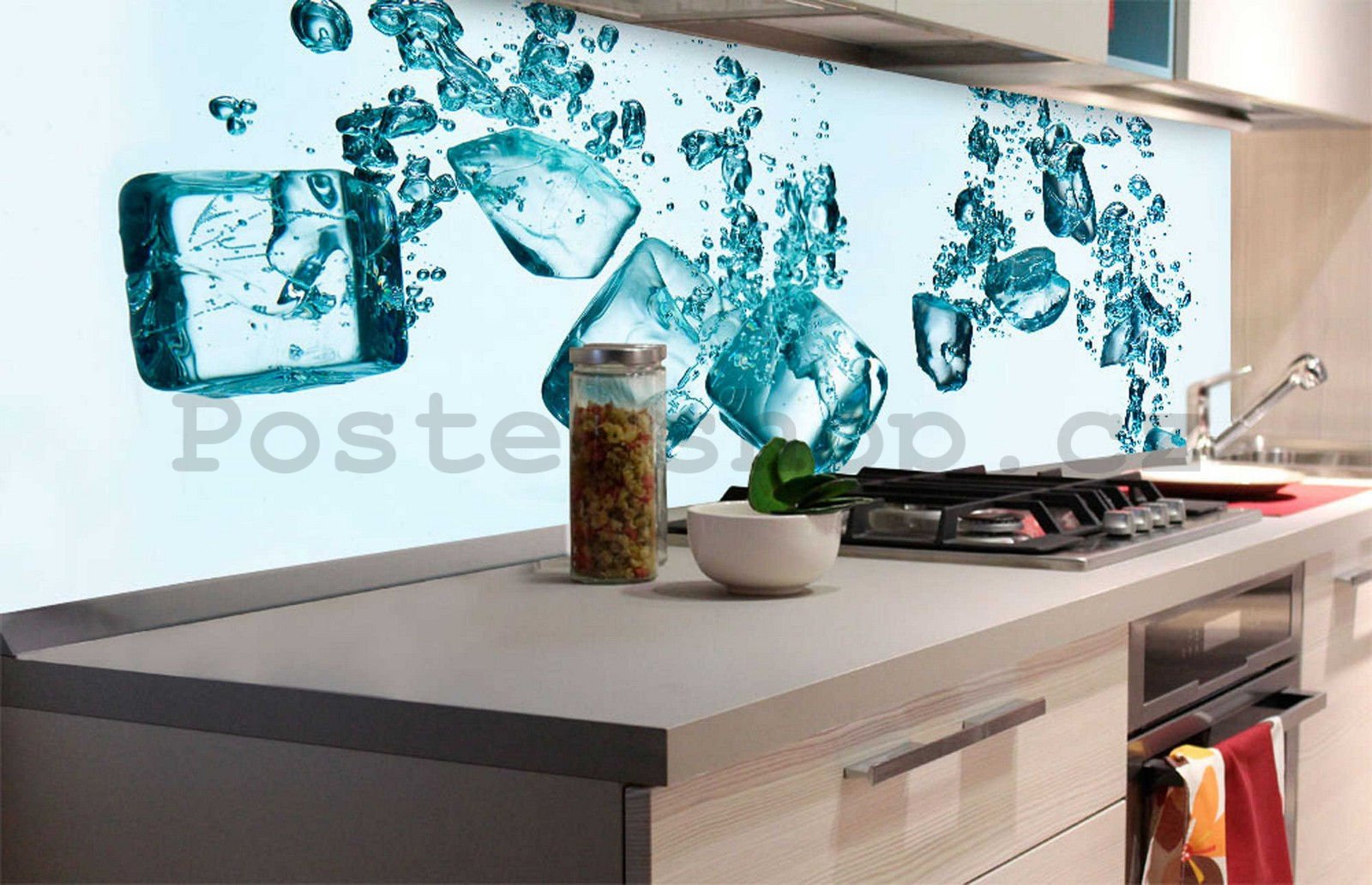 Samolepící omyvatelná fototapeta za kuchyňskou linku - Ledové kostky, 180x60 cm