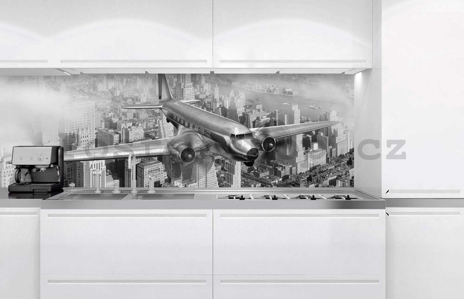 Samolepící omyvatelná fototapeta za kuchyňskou linku - Čerobílé letadlo, 180x60 cm