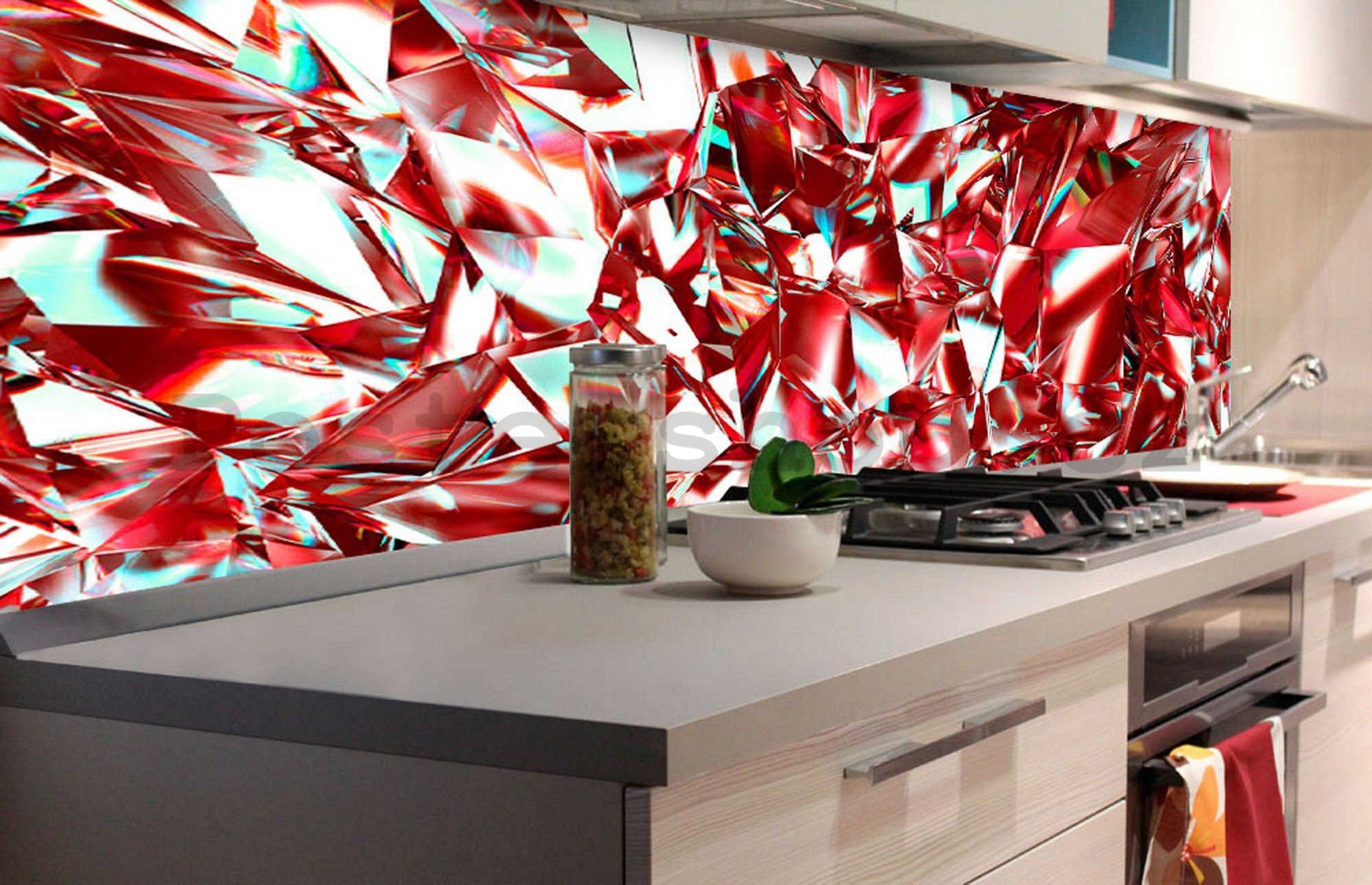 Samolepící omyvatelná tapeta za kuchyňskou linku - Červené krystaly, 180x60 cm