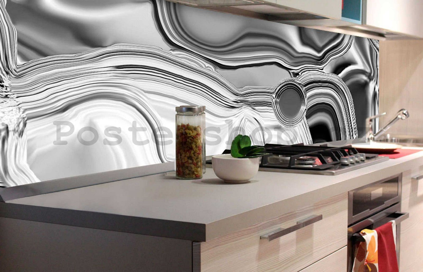 Samolepící omyvatelná tapeta za kuchyňskou linku - Tekutý stříbrný obklad, 180x60 cm