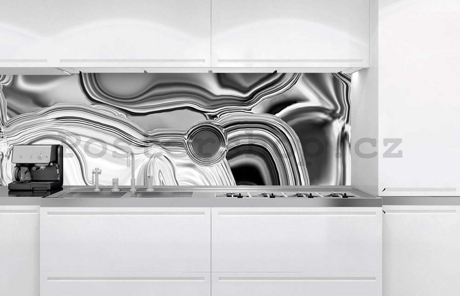 Samolepící omyvatelná tapeta za kuchyňskou linku - Tekutý stříbrný obklad, 180x60 cm