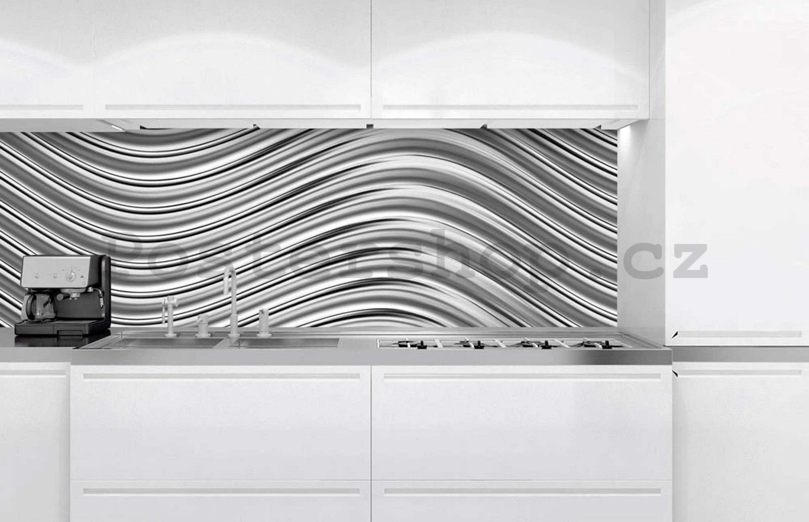 Samolepící omyvatelná tapeta za kuchyňskou linku - Stříbrné vlnky, 180x60 cm