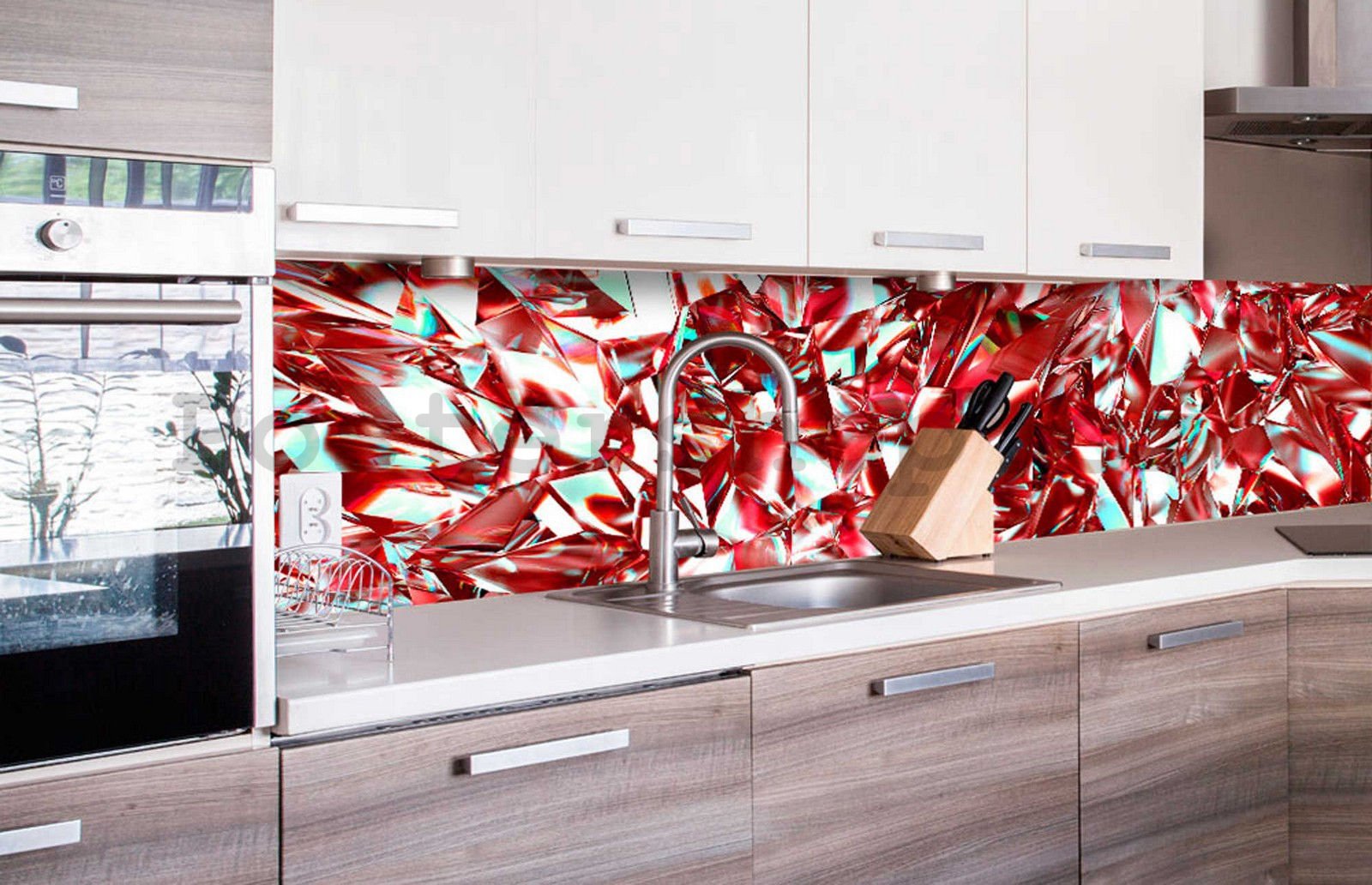 Samolepící omyvatelná tapeta za kuchyňskou linku - Červené krystaly, 260x60 cm