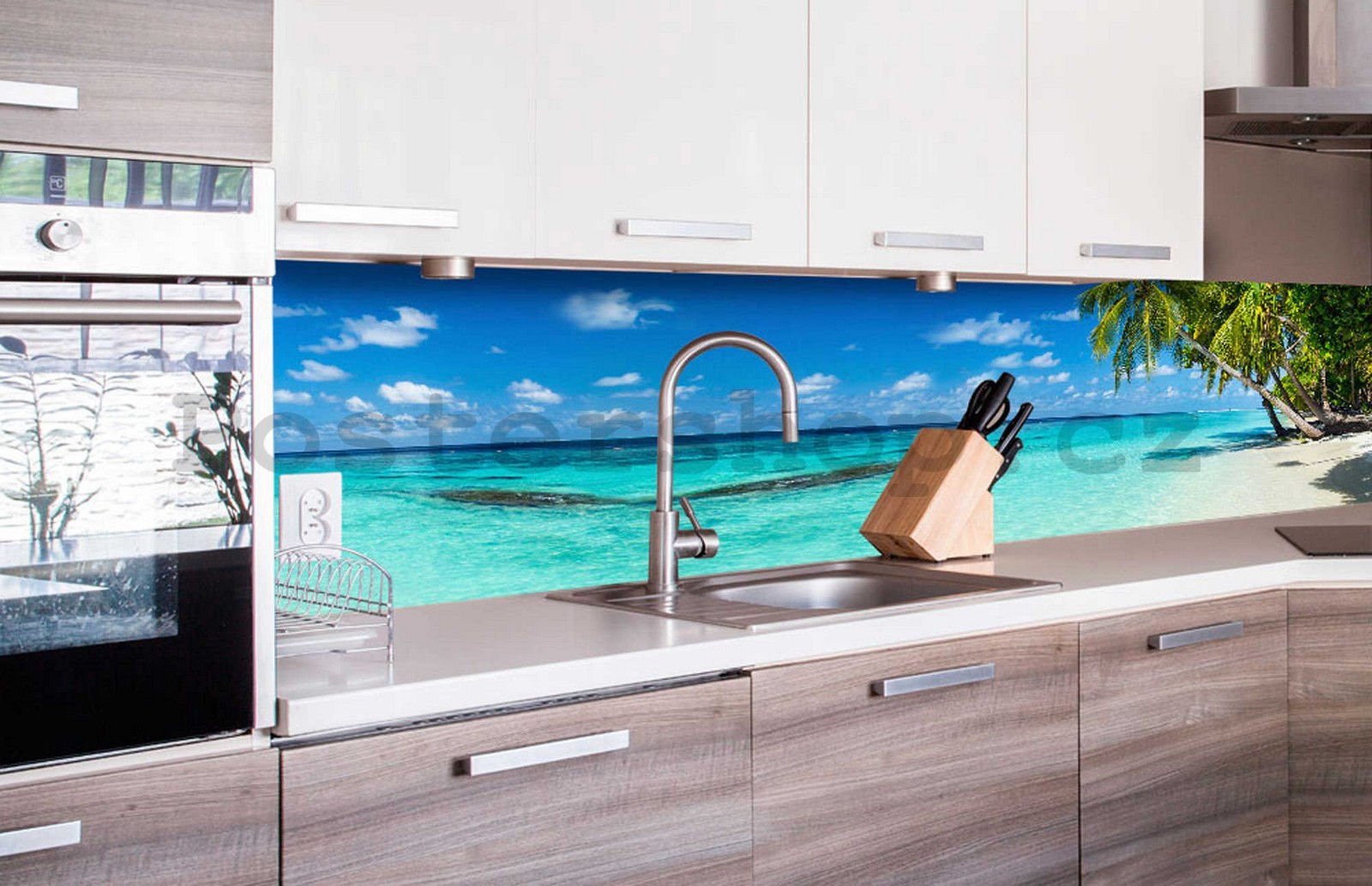 Samolepící omyvatelná tapeta za kuchyňskou linku - Pláž v ráji, 260x60 cm